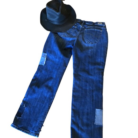 Upcycled Patchwork Jeans: Denim on Denim Patched Boho Hippie Jeans, Size 12M - Picture 3 of 13